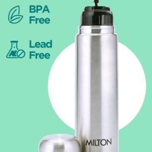 Borosil 1000 ml Hydra Bolt Stainless Steel Water Bottle | Double Wall Vacuum Insulated Flask | 24 Hours Hot and Cold | Bottle for Office, Gym, School | 1 Year Warranty | Silver