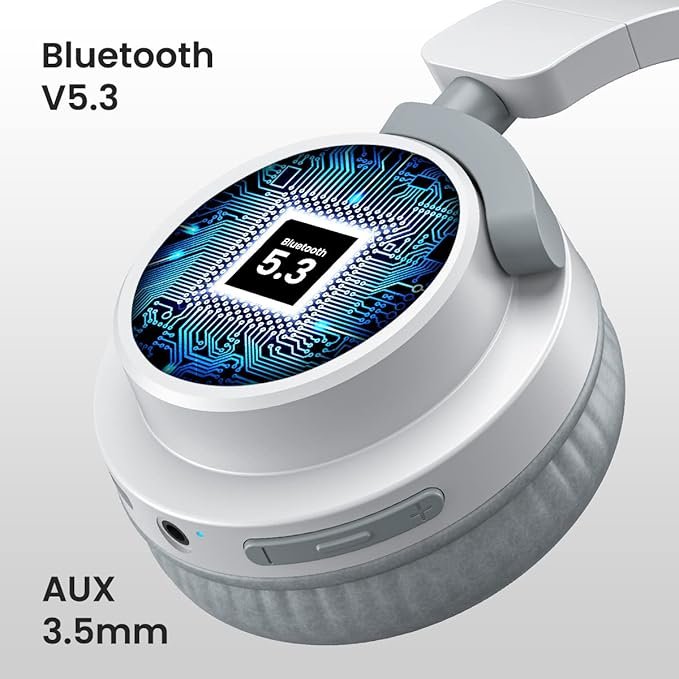 Portronics Muffs M2 Bluetooth Headphones Over ear with Upto 40 Hrs Playtime, 40mm Dynamic Drivers, AUX 3.5mm, Powerful Bass,Type C Charging Port, Foldable Design(White) - Image 3