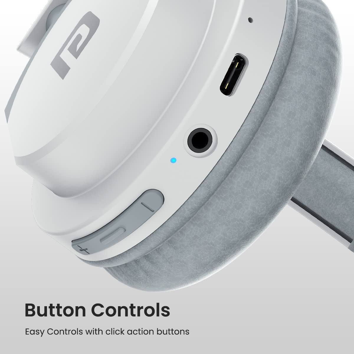 Portronics Muffs M2 Bluetooth Headphones Over ear with Upto 40 Hrs Playtime, 40mm Dynamic Drivers, AUX 3.5mm, Powerful Bass,Type C Charging Port, Foldable Design(White) - Image 7
